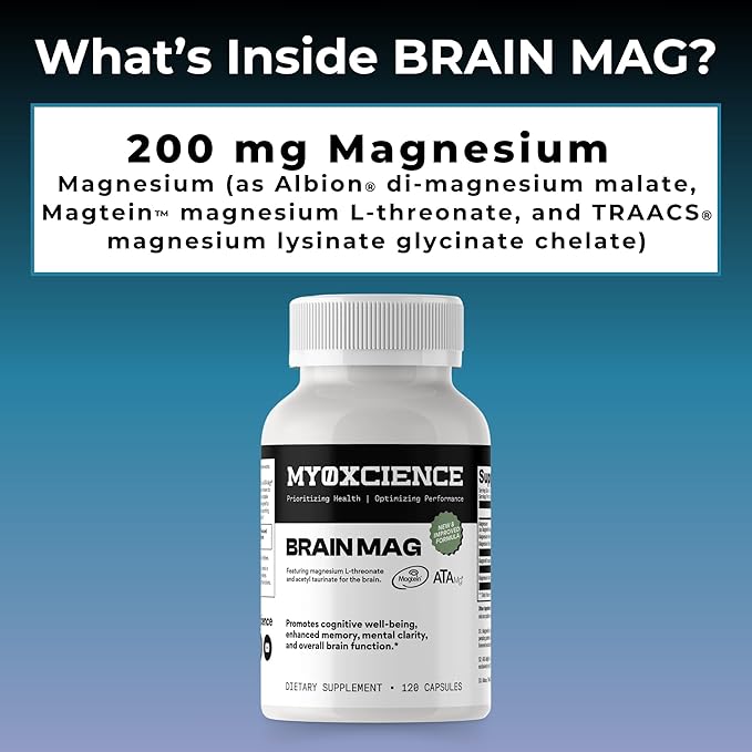 MYOXCIENCE Brain Mag | Featuring Magnesium L-Threonate and Magnesium Glycinate | Promotes Cognitive Well-Being, Enhanced Memory, Mental Clarity and Overall Brain Function | 120 Capsules