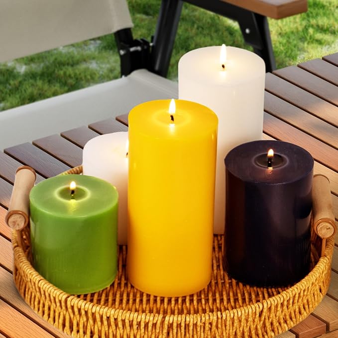 KONNI Navy Blue Pillar Candles Set of 3, 3"x 4" Unscented Pillar Candles Bulk, 39 Hours Long Burning Candles, Smokeless&Dripless Large Round Candle for Wedding, Home Decoration, Parties, Spas, Dinner