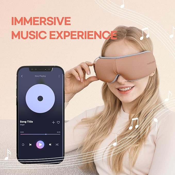 HubiCare Eye Massager with Heat, Vibration, and Music Helps Relieve Strain, Dark Circles, Dryness, and for Migraine Relief Relaxation and Better Sleep Gifts for Women/Men (Rose Gold)