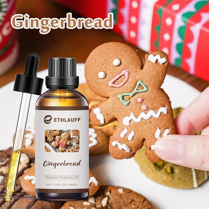 Gingerbread Fragrance Oil, Essential Oil for Diffusers for Home,Candle Scented Oils for Soap Making, Bath Bombs, Massage -3.38FL.OZ
