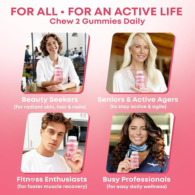 Sugar Free Collagen Gummies for Women & Men | Hydrolyzed Collagen Peptides for Hair, Skin & Nails | Multi Collagen Protein Type I, II, III, V, X with Biotin & Vitamin C | Strawberry Flavor, 60 Count
