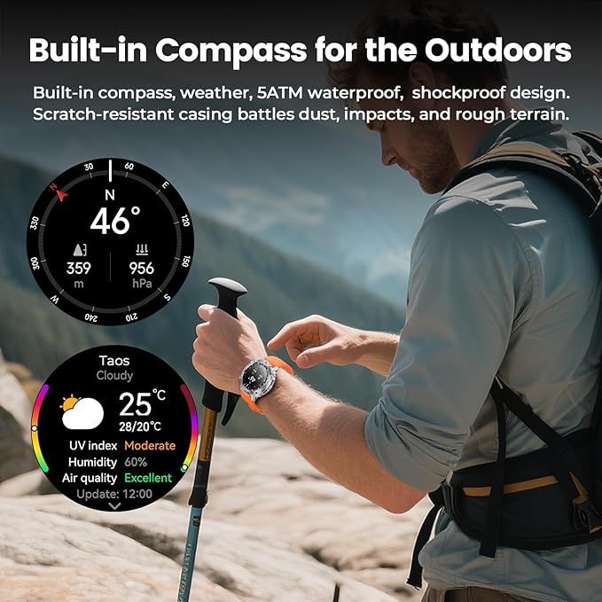WalkerFit Smart Watch for Men, 1.43" Round AMOLED, 5ATM Waterproof, Heart Rate & Sleep Monitor,Long Battery,Outdoor Activity Tracker,Voice Control&Bluetooth Call,Compatible with iPhone Android, Orange
