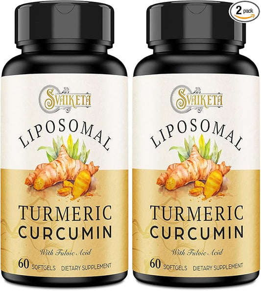 Liposomal Turmeric Curcumin Supplement - 2000mg, 95% Curcuminoid Extract with Piperine - 60 Softgels (2 Bottle)