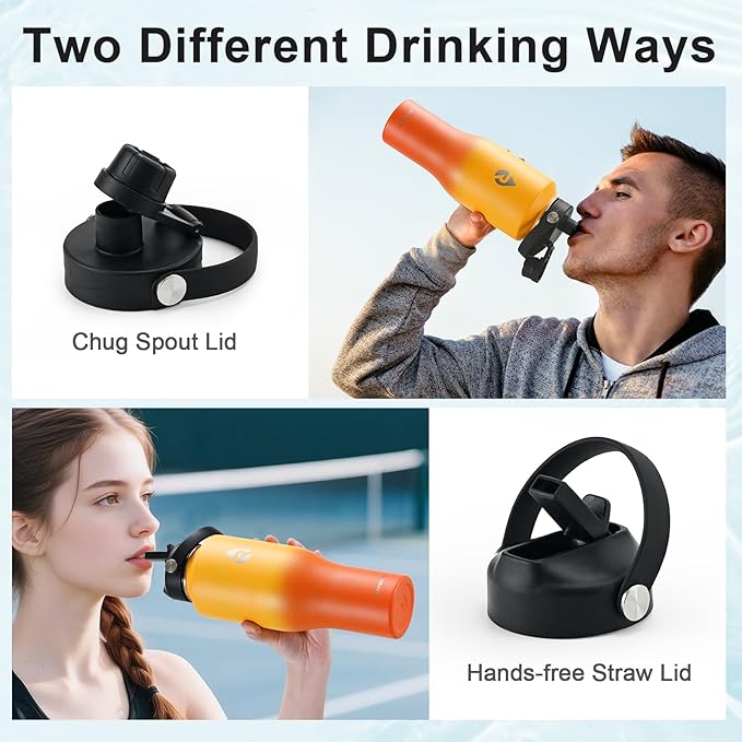 40 oz Insulated Water Bottle with Straw fit in Car Cup Holder, Triple Wall Vacuum Stainless Steel(Cold 48 hrs, Hot 24 hrs), Leakproof & Non-BPA, Hydro Travel Flask with Straw and Spout Lid