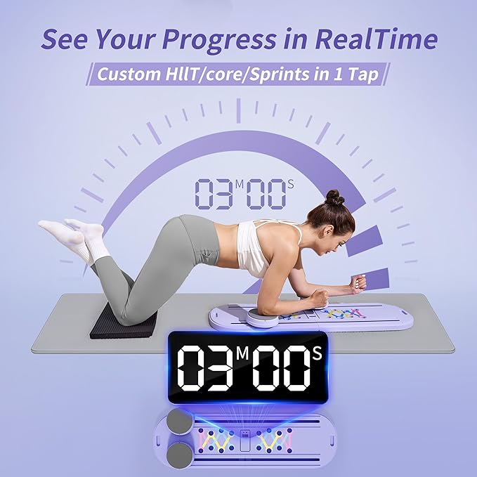 Pilates Board Reformer Premium 15-in-1 Upgraded Foldable - Portable Home Gym Digital Display, Resistance Bands,Balance Board and Timer - Ideal for Abs, Core and Full-Body Workout for Women