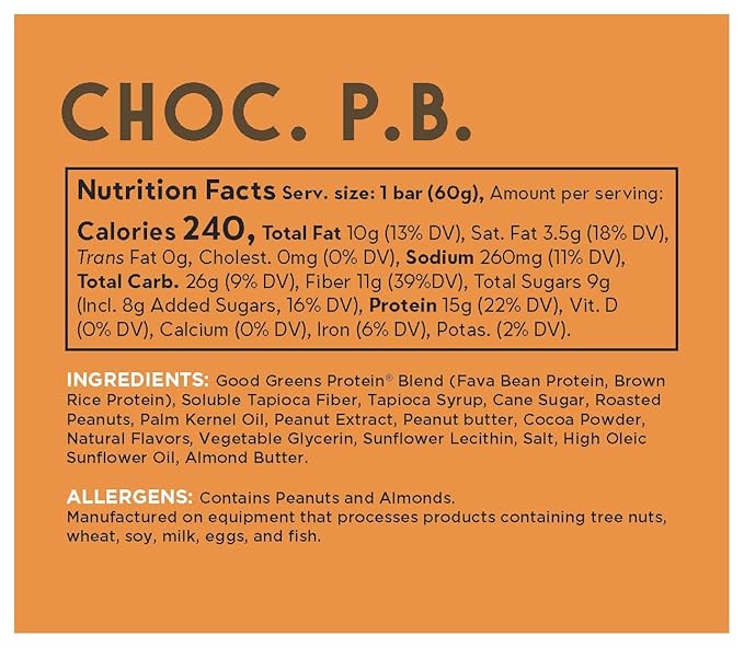 good! Snacks Chocolate Peanut Butter Vegan Protein Bar, Soy & Gluten Free, Plant Based, Low Sugar, 15g Clean Protein, Natural Healthy Snack, Kosher Friendly, For Athletes & Active Lifestyles, 12 Bars