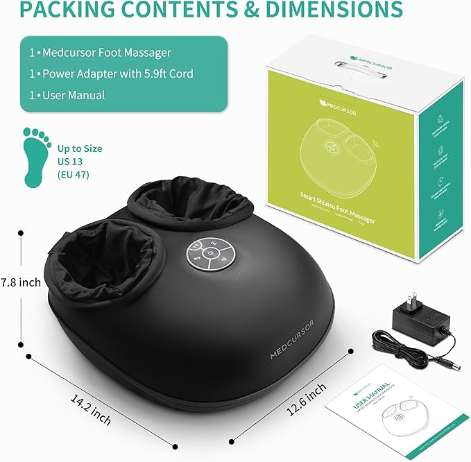 Medcursor Foot Massager with Heat, Shiatsu Deep Kneading Machine, Multi Air Compression Intensity, Smart APP Mobile Remote Control and Foot Massage Relax for Home and Office Use, Gifts for Women Mom