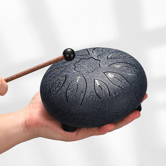 Facmogu Rain Drum for Outside Garden, 6 Inch 11 Notes Rain Drum for Garden Instrument, Chakra Drum for Rain Outdoor, Musical Steel Tongue for Meditation Musical Education Yoga Zen Gifts - Green