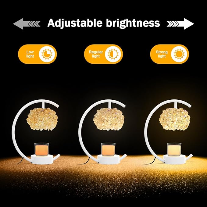 White Candle Warmer Lamp for Jar Candles with Adjustable Brightness&Timer,Handcrafted Crystal&Wooden Base,Candle Lamp Luxurious Design+2Bulbs,Home Decoration Electric Candle lamp(C-Shaped)