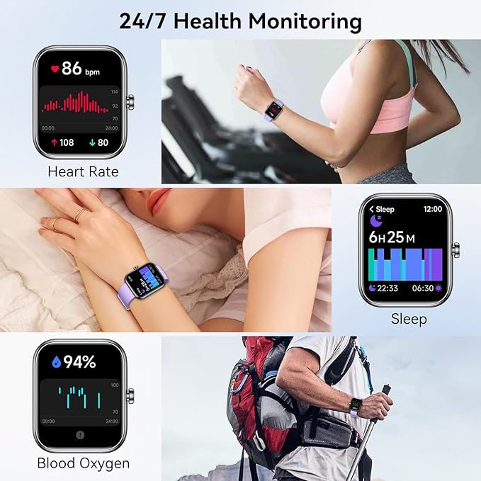 Smart Watch with Alexa Built-in, 1.83" HD Touchscreen & Fitness Tracker with Message Call Function, 24/7 Heart Rate/Sleep Monitor, 120+ Sport Modes, IP68 Waterproof, for Android iPhone (Purple)