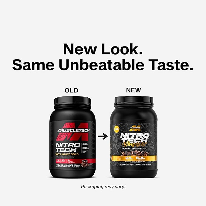 Muscletech Whey Protein Powder (Double Rich Chocolate, 2LB) - Nitro-Tech Whey Protein Isolate Smoothie Mix for Lean Muscle & Recovery - 24g of Whey Gold for Women & Men - Packaging May Vary