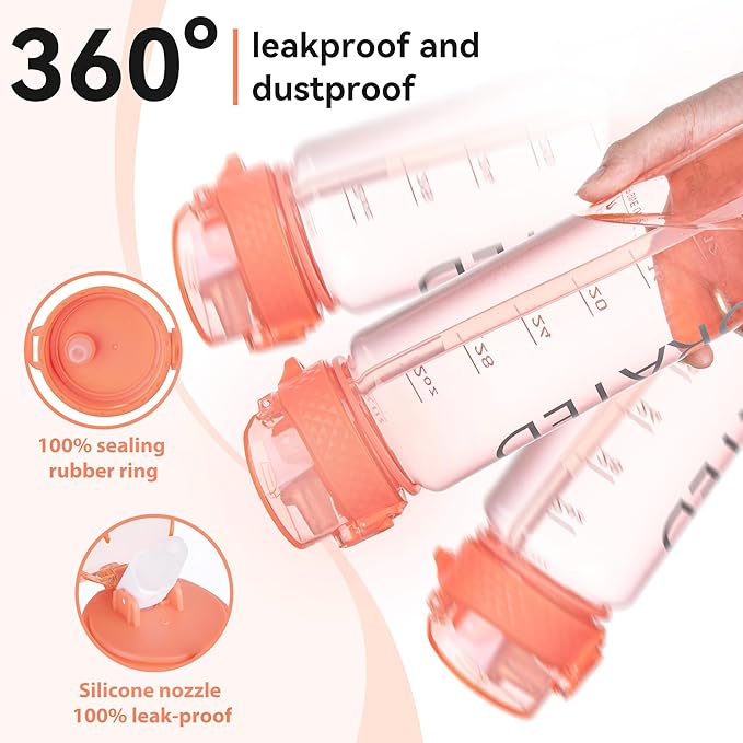 GOPPUS Clear Water Bottle With Straw 32oz Sports Water Bottles Motivational with Time Marker Tritan BPA Free Clear Plastic Water Bottle Wide Mouth for Gym Travel Home School Office