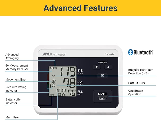 A&D Medical Multi-User Bluetooth Blood Pressure Monitor for Home Use - UA-770BLE - Wide Range Cuff (8.6-16.5" / 22-42cm), Up to 4 Users, iOS & Android Compatible, AA Batteries