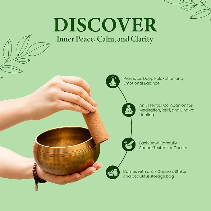 Wonders Ladies Tibetan Singing Bowl Set – Handcrafted in Nepal – Meditation Sound Bowl for Healing, Stress Relief, Chakra Balancing – Ideal Gift for Yoga Lovers, Women & Men(Buddha(Tibetian OM))