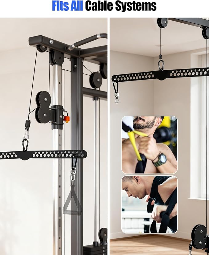 Multi-Grip LAT Pulldown Bar for Home Gym, Lat Pull Down Attachment with Swivel Bearings & Carabiners for Cable Machine Pulley System, Tricep Pushdown, Back Workout, Strength Training
