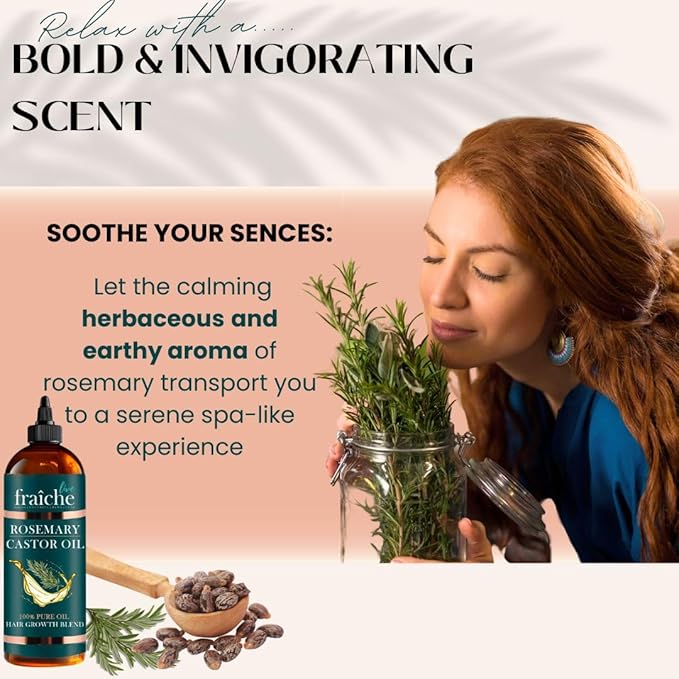 Live Fraiche Rosemary Castor Oil for Hair Growth 16oz - Rosemary Oil for Hair Growth and Thickening Pure Blend to Reduce Loss and Promote a Healthy Scalp