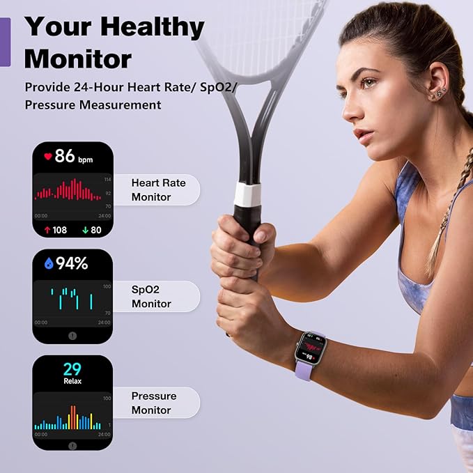 Fitpolo Smart Watch for Women,1.8” Touchscreen, Bluetooth Call, Alexa Built-in,24/7 Heart Rate, SpO2 Monitor, Step Counting, Sleep Tracking, IP68 Waterproof Fitness Tracker Watch for Android iPhone