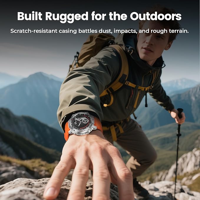 WalkerFit Smart Watch for Men, 1.43" Round AMOLED, 5ATM Waterproof, Heart Rate & Sleep Monitor,Long Battery,Outdoor Activity Tracker,Voice Control&Bluetooth Call,Compatible with iPhone Android, Orange