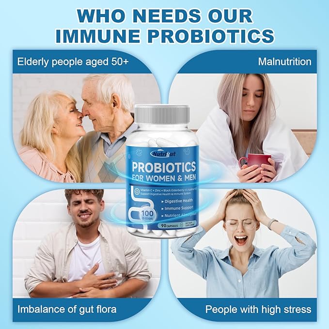 Probiotics for Women-Men Digestive Health with 100 Billion CFUs, Womens-Mens Probiotics for Gut Health and Immune Support with Prebiotics, multivitamin, 90 Veggie Caps (45 Days Supply)