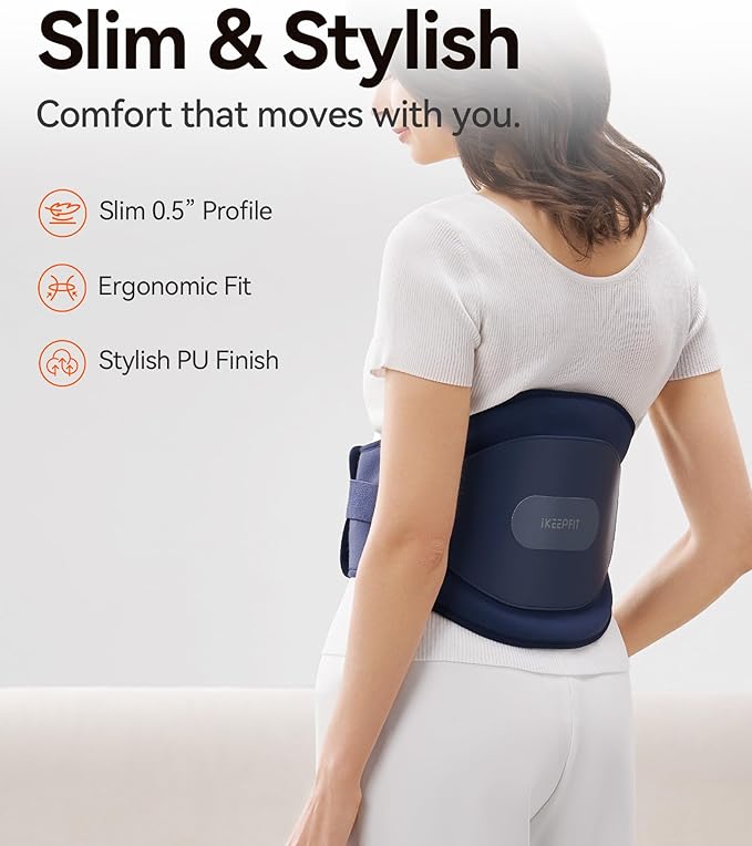 Portable Heating Pad with Massager for Back Pain Relief: MAXwarm 3.0, IKEEPFIT Electric Cordless Heat Pad for Period Cramps, Extra Large 65", 8000mAh Battery, Gift for Women Men (Blue)