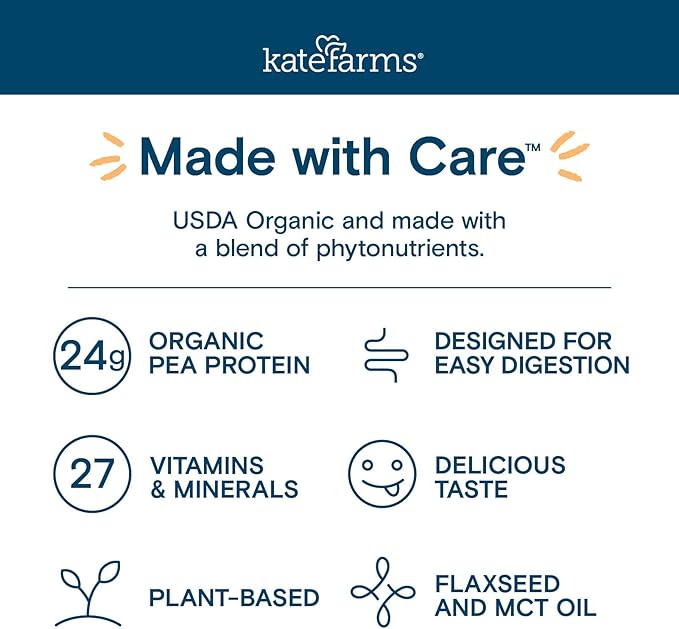 KATE FARMS Organic Adult Peptide 1.5 Formula, Plain, Sole-Source, Hydrolyzed Plant-Based Nutrition for Oral or Tube Feeding, 11 Fl oz (12 Pack)