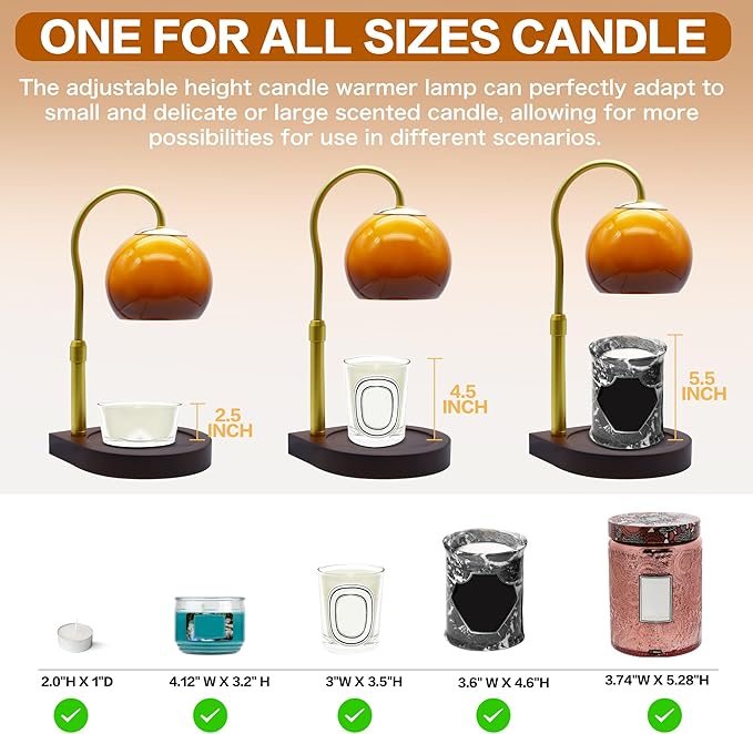 Candle Warmer Lamp with Timer 2H/4H/8H, Adjustable Height, Dimmable Candle Lamp with 2 Bulbs, Wax Melt Warmer for Jar Candles, House Warming, Home Decor, Birthday Gift for Women, Mom(Sunset)