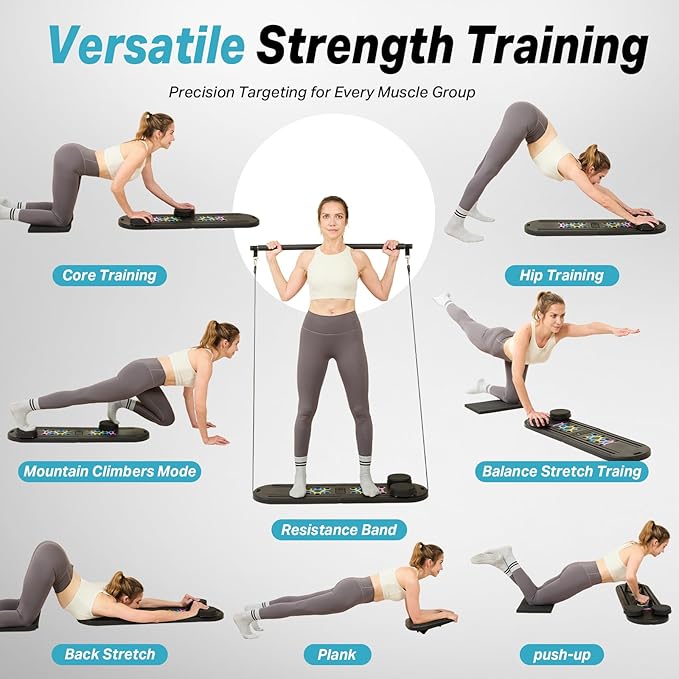 Pilates Board, Pilates Reformer Set with Timer, Multifunctional Abdominal Board Ab Core Trainer Home Workout Equipment