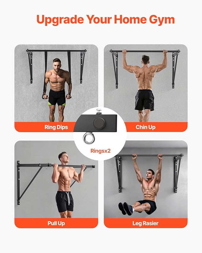 VEVOR Pull Up Bar, 50 in Width Wall Mounted Pull Ups, Adjustable Depth 22" or 30" from Wall, Heavy Duty Steel Upper Body Workout Bars, 440 lbs Weight Capacity Chin Up Training Station, for Home Gym