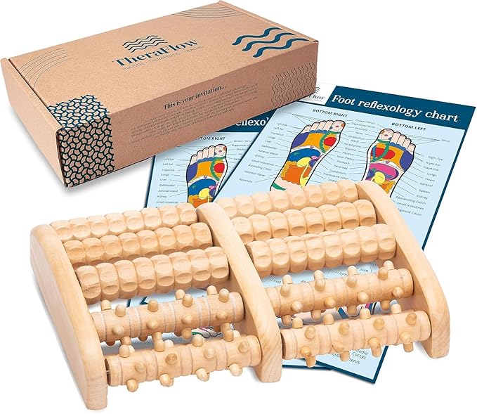 TheraFlow Wooden Foot Massager for Plantar Fasciitis Relief | Feet Roller for Neuropathy and Deep Tissue Massage | Relaxing Gifts for Mom and Dad, XL Dual Reflexology and Trigger Point Therapy