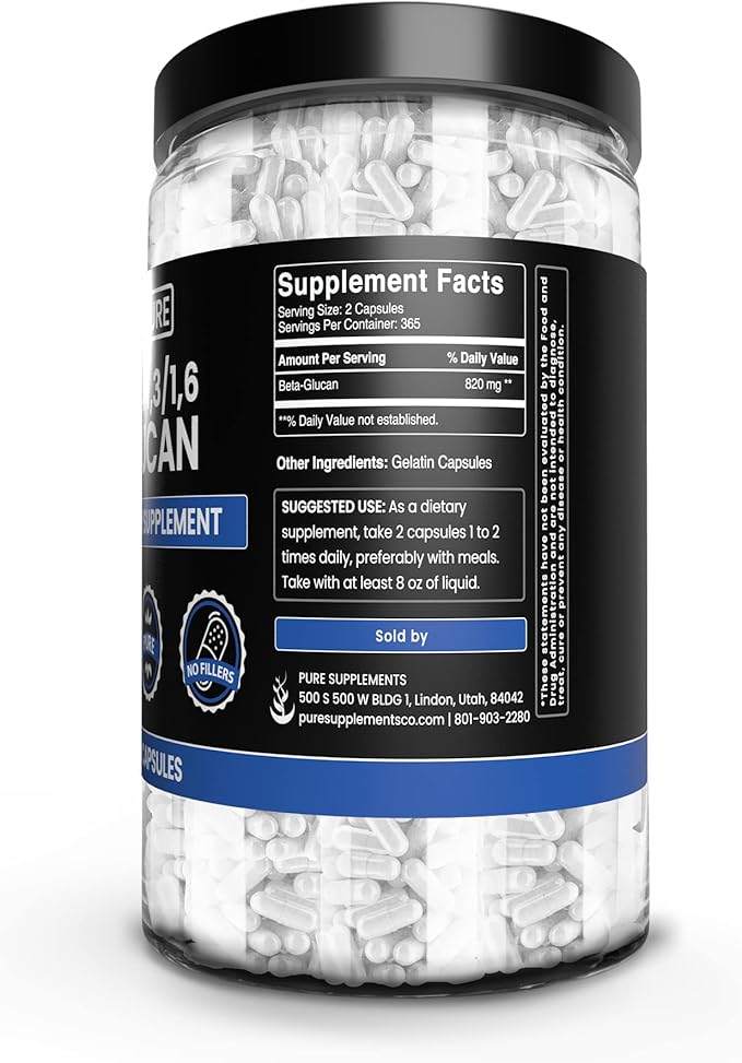 Pure Original Ingredients Beta Glucan 1,3/1,6, (730 Count) No Magnesium Or Rice Fillers, Always Pure