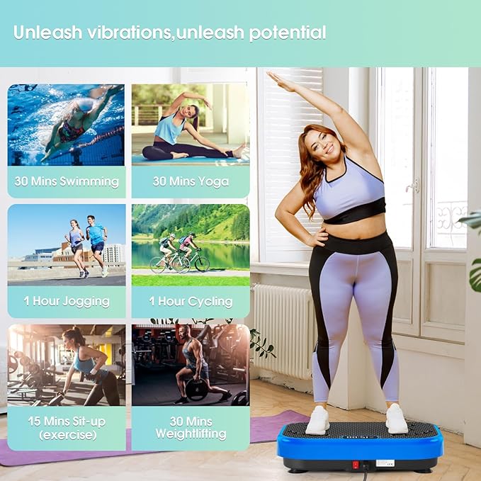 SoftGym Vibration Plate Exercise Machine for Lymphatic Drainage,Power Vibrate Stand Shake Board 450 Lbs Capacity Whole Body Workout Waver with Fitness Resistance Bands Weight Loss Gifts for Women Men