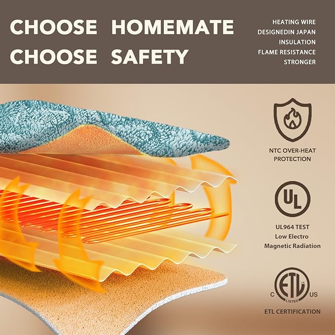Homemate Electric Heated Blanket Twin - 62"x84" Heating Bed Blankets Throw with 10 Heating Levels 8 Hours Auto Off Fast Heating Over-Heated Protection Ultra Soft Warm Flannel ETL Certified