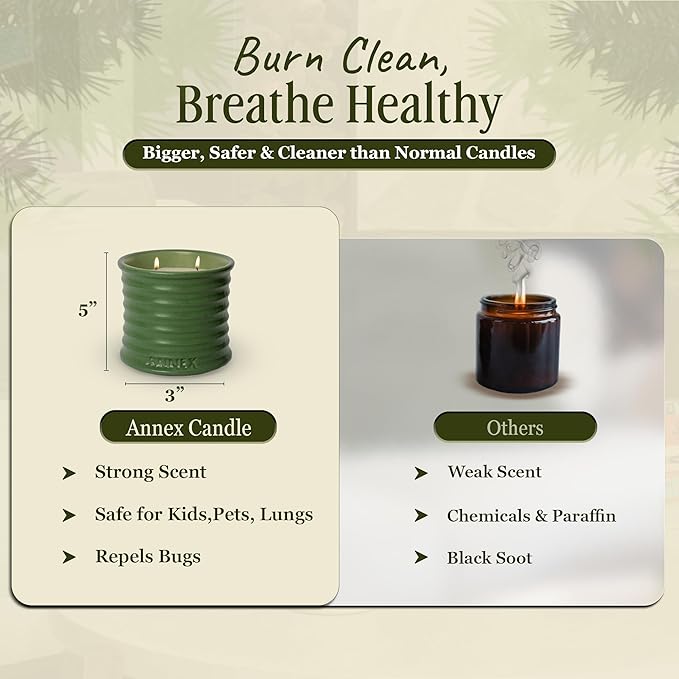 Scented Luxury Candles in Handmade Ceramic Jars, Soy Wax | Woody Wood โ Oud & Agarwood, Large Candle | Non Toxic, 2 Wicks, Reusable Big Olive Green Jar | Natural Spring Aromatherapy for Women & Men