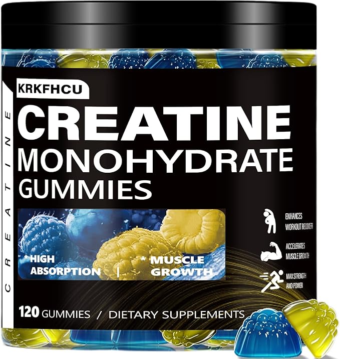 Creatine Monohydrate Gummies for Men & Women - Complex 8000 MG PreWorkout Supplement Creatine Gummy with BCAA, L-Taurine & Vitamin B12 for Muscle Builder, Strength & Energy Boost, 120 Count 1Pack