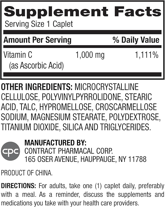 Earth's Splendor Vitamin C 1000 mg Supplement for Men & Women, Immune Support, Supports Antioxidant Health (100 Caplets, 3+ Month Supply Per Bottle) - 2 Pack