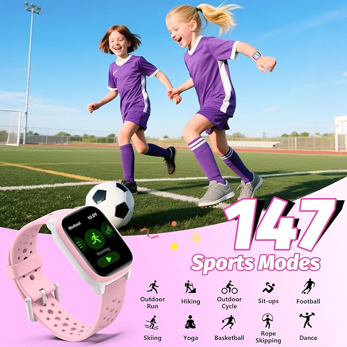 Kids Watch with 140 Sports Modes,1.5" Kids Fitness Tracker, Girls Smart Watch, No APP/Phone Required, Sleep Monitor, Heart Rate, Puzzle Games, IP68 Waterproof,Gifts for Girls Teens Aged 6-15