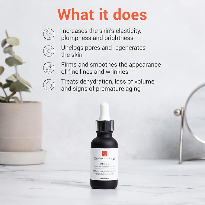 French Pharmacy RetRx 314 Professional Facial Retinol Serum - Skin Renewing - Anti-Aging - Increase Elasticity, Plumpness & Brightness - For All Skin Types - 1oz