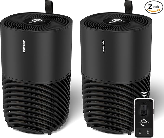 PuroAir 130i Smart Air Purifiers for Home Large Rooms - Covers Up To 600 Sq Ft - Filters Up To 99.9% of Pollutants, Smoke, Pollen, Dust - Quiet Air Filter - Air Purifiers for Bedroom (2 Pack)