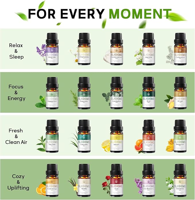 Essential Oils for Diffusers for Home โ 20-Pack Essential Oil Set for Sleep & Refreshing Scents โ Premium Aromatherapy Diffuser Oils Scents for Home in Wooden Gift Box, Best Gift for Any Occasion