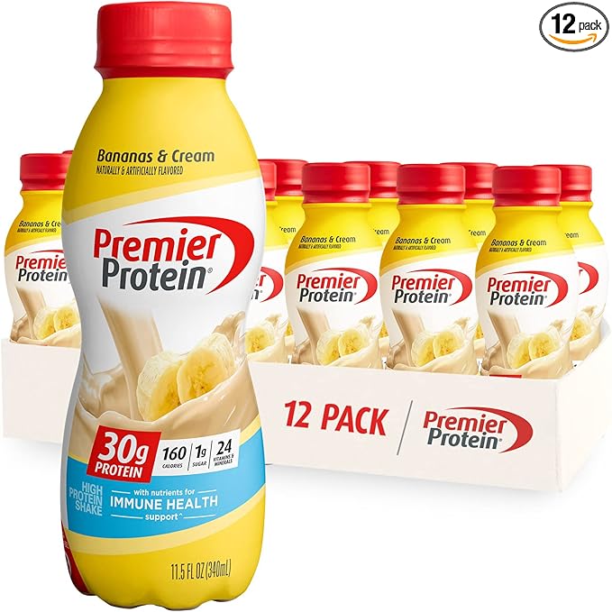 Premier Protein Shake, Bananas & Cream, 30g Protein, 1g Sugar, 24 Vitamins & Minerals, Nutrients to Support Immune Health, 12 Pack