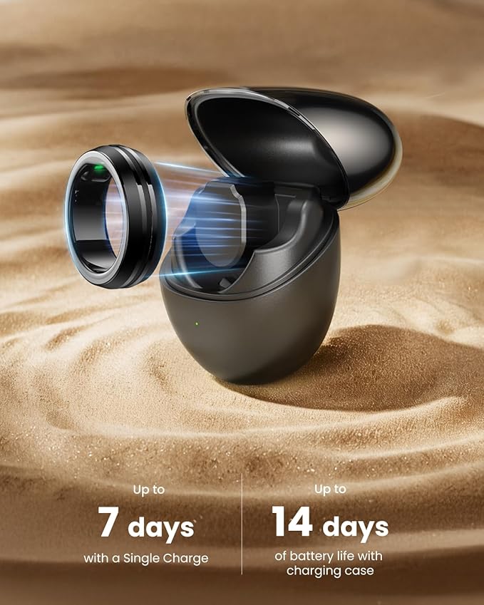 RENPHO Lynx Smart Ring, Size First with Sizing Kit, 7-Day Battery Life, Titanium, Waterproof, Subscription-Free App (Black, Size 6)