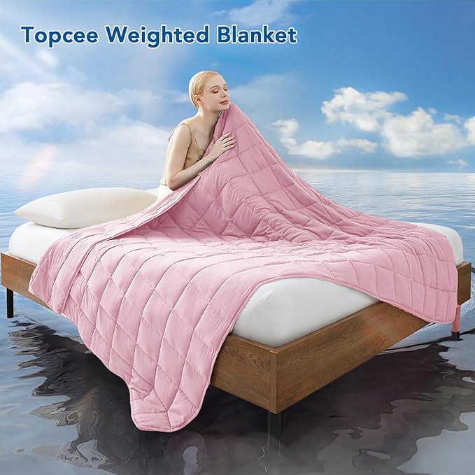 Topcee Weighted Blanket for Adults (12 lbs, 48" x 72") Twin Size Soft Cooling Heavy Blanket Sleeping, Apply to 110-130 lbs Body, Thick Breathable Blanket with Glass Bead, Easy Care