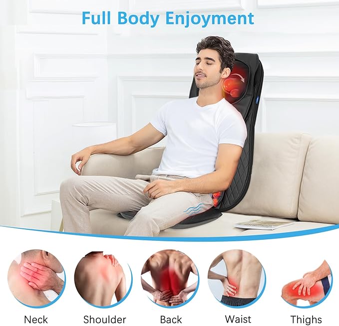 Shiatsu Neck & Back Massager with Heat, Massage Chair Pad Cushion for Stress Relief, Inflatable Flaps Back Support, Kneading or Rolling Chair Seat Massage,Ideal Gifts for Men,Women,Family