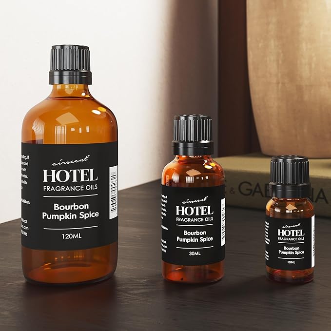 AirScent Bourbon Pumpkin Spice Holiday Diffuser Oil - Premium Holiday Fragrance Oil for Ultrasonic and Waterless Diffusers and Crafting - 10ml, .34 fl oz Glass Dropper Bottle