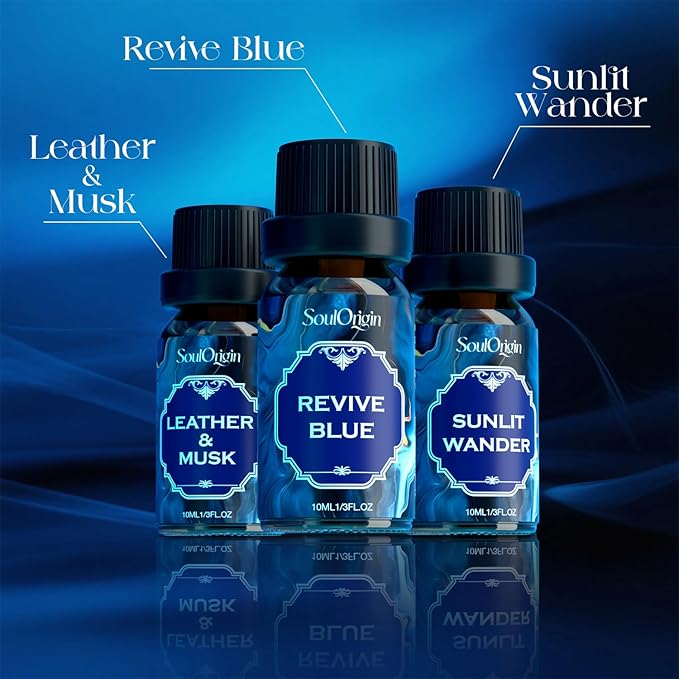Cologne Fragrance Oils Set, Essential Oil for Diffuser, Men Scent Diffuser Oil, Use for Soap Candle Making, Cologne, Leather&Musk, Revive Blue, Sunlit Wander, Gentleman's Blend, Night Code