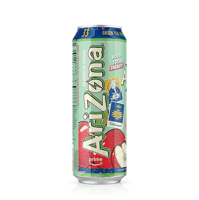 AriZona x Fallout Red Apple Green Tea Energy Drink, 12 pack 22 fl oz - 234mg Natural Caffeine per Can
