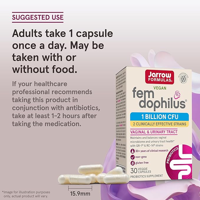 Jarrow Formulas Fem-Dophilus - 1 Billion Organisms Per Serving - 30 Veggie Capsules - Women’s Probiotic - Urinary Tract Health - Up to 30 Servings