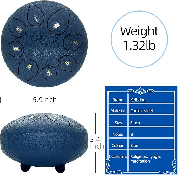 Steel Tongue Drum 6 Inch 8 Notes,C-Key Steel Hand Drum Instruments Set for Kids Adults,Navy Blue