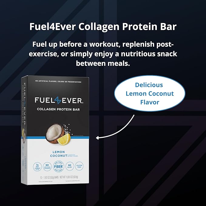 Collagen Protein Bars (Box of 12),15G protein, Gluten Free, Dairy Free, MCT oil, No Sugar or Artificial Ingredients Added, No Sugar Alcohols, Low Net Carb, High Fiber Healthy Snack Bar. (Lemon Coconut)