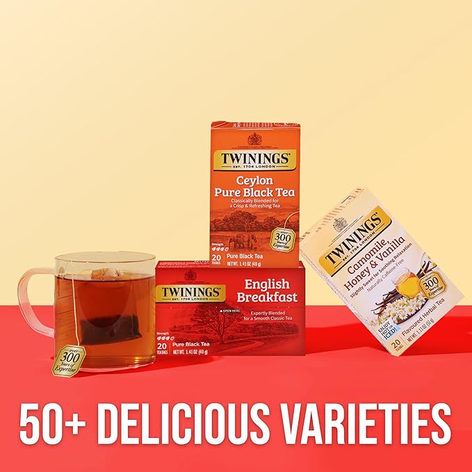 Twinings Ceylon Pure Black Tea Individually Wrapped Bags, 20 Count (Pack of 6), formerly Ceylon Orange Pekoe, Crisp, Refreshing, Caffeinated, Enjoy Hot or Iced, 120 Teabags